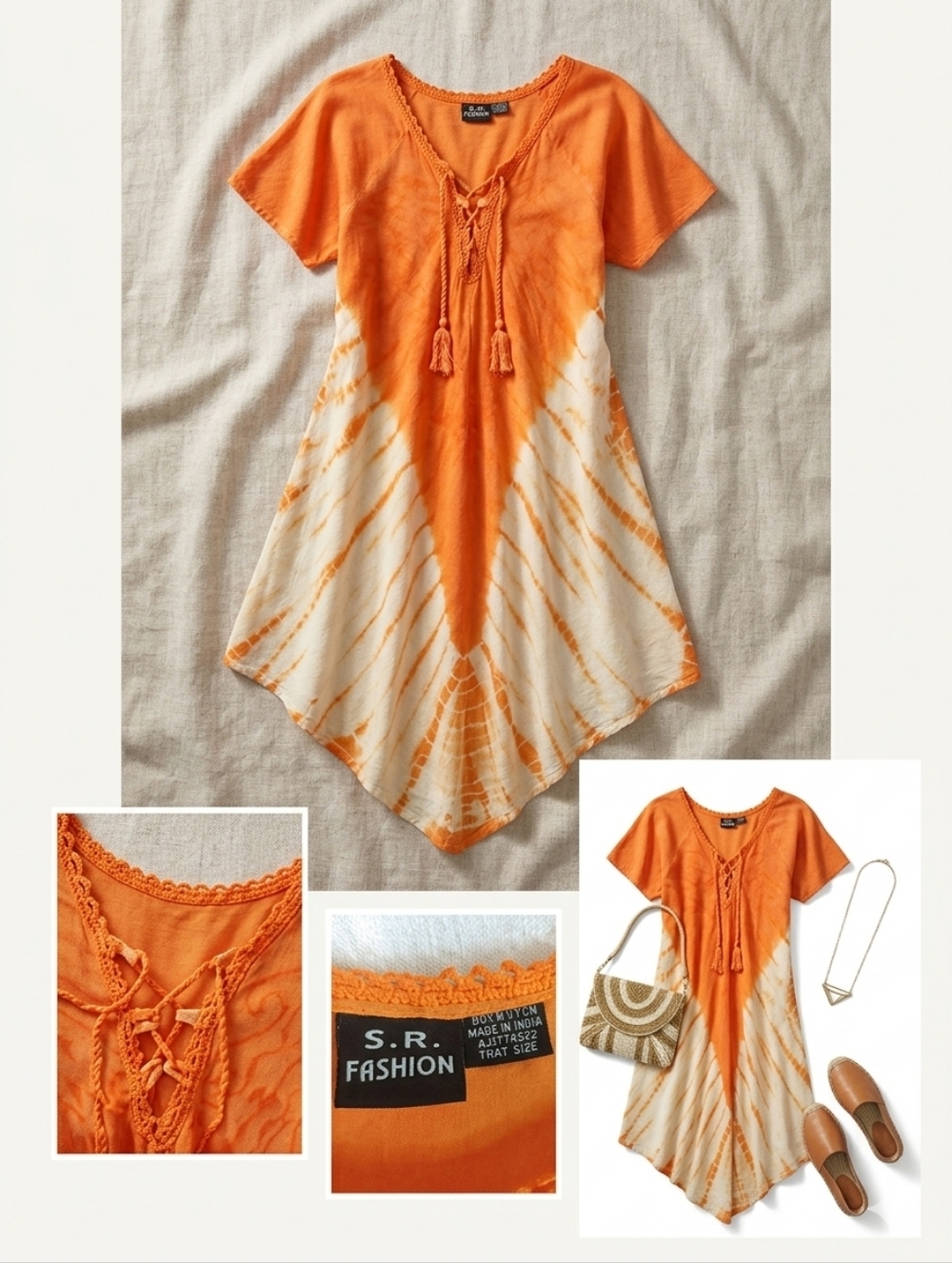 S.R. Fashion Orange Beach Poolside Travel Island Tie-dye Swimsuit Cover Dress